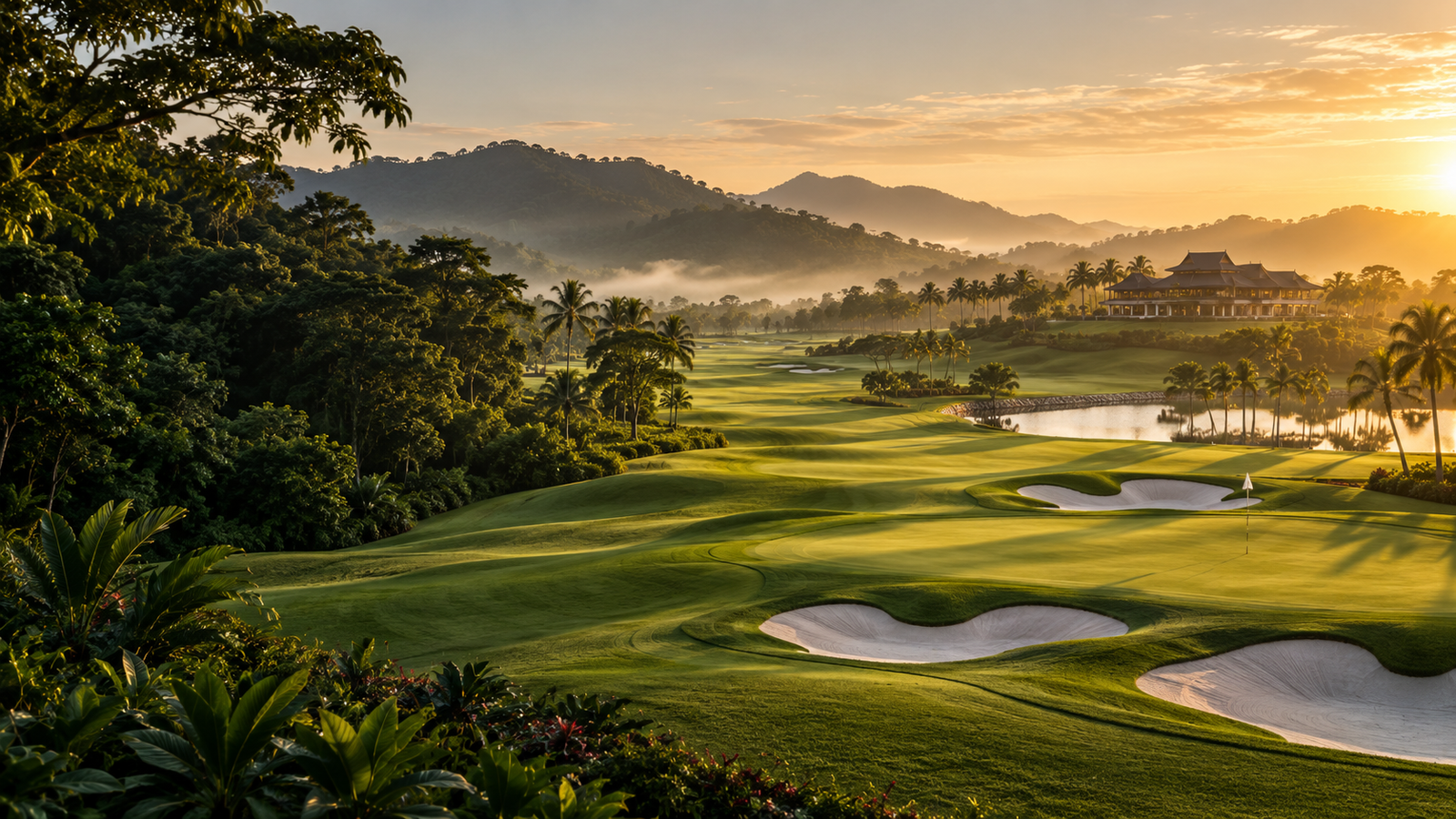Visual AI padang golf tropika pada waktu pagi